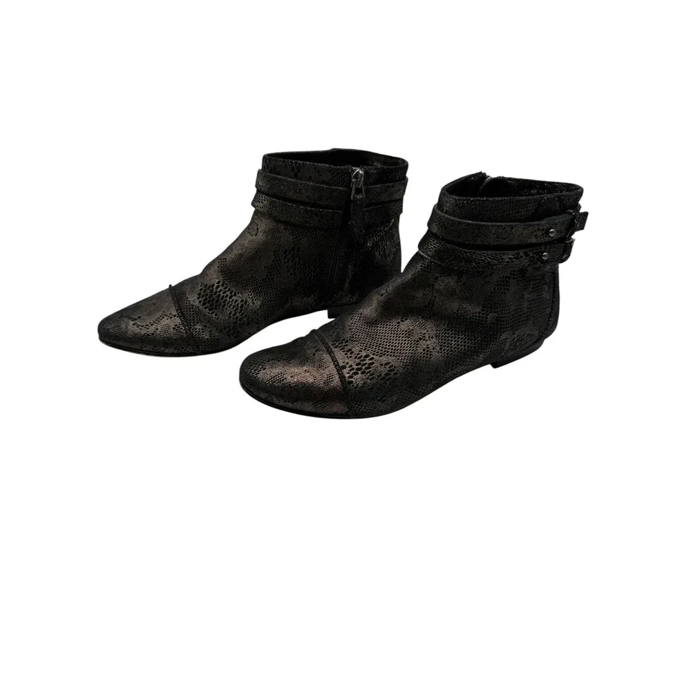 Wythe NY Ingrid Ankle Booties‎ Women 7 Black Leather Snake Texture Streetwear